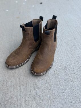 Kodiak Distressed Brown Leather Chelsea Booties with Black Gussets